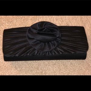 Camille La Vie Satin Flower Black Clutch